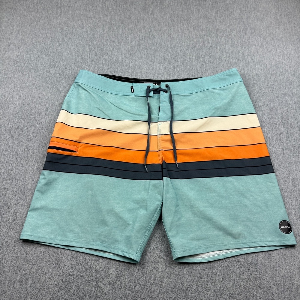 O'Neill Board Shorts Men 36 Blue Stripe Hyperfreak Heist Line Swim Beach Trunks